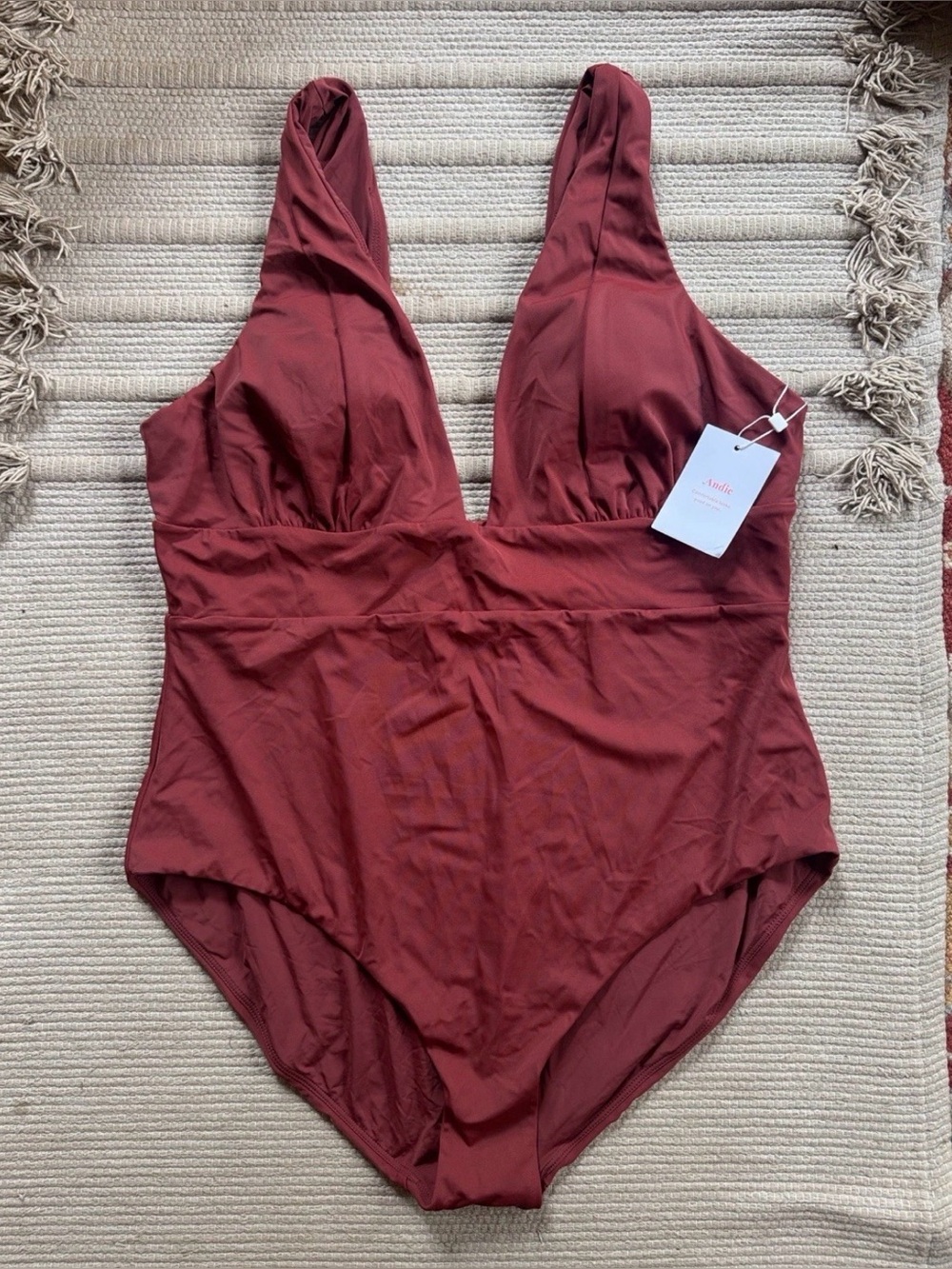 Andie Swim The Mykonos One Piece Swimsuit Truffle Mahogany Womens XL NEW NWT